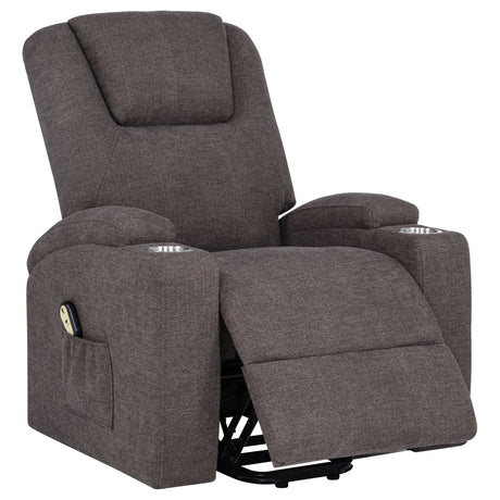Louie Power Lift Recliner with Heat & Massage - Brown Chenille with Cup Holders & Side Pockets – view 6