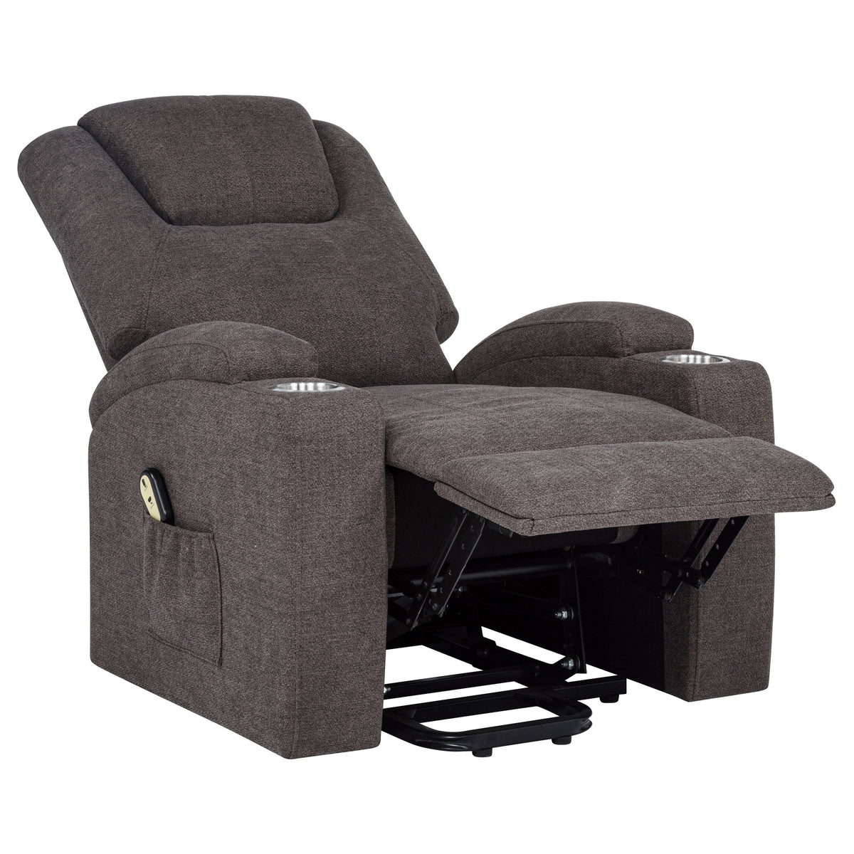 Louie Power Lift Recliner with Heat & Massage - Brown Chenille with Cup Holders & Side Pockets – view 7