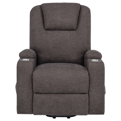 Louie Power Lift Recliner with Heat & Massage - Brown Chenille with Cup Holders & Side Pockets – view 8