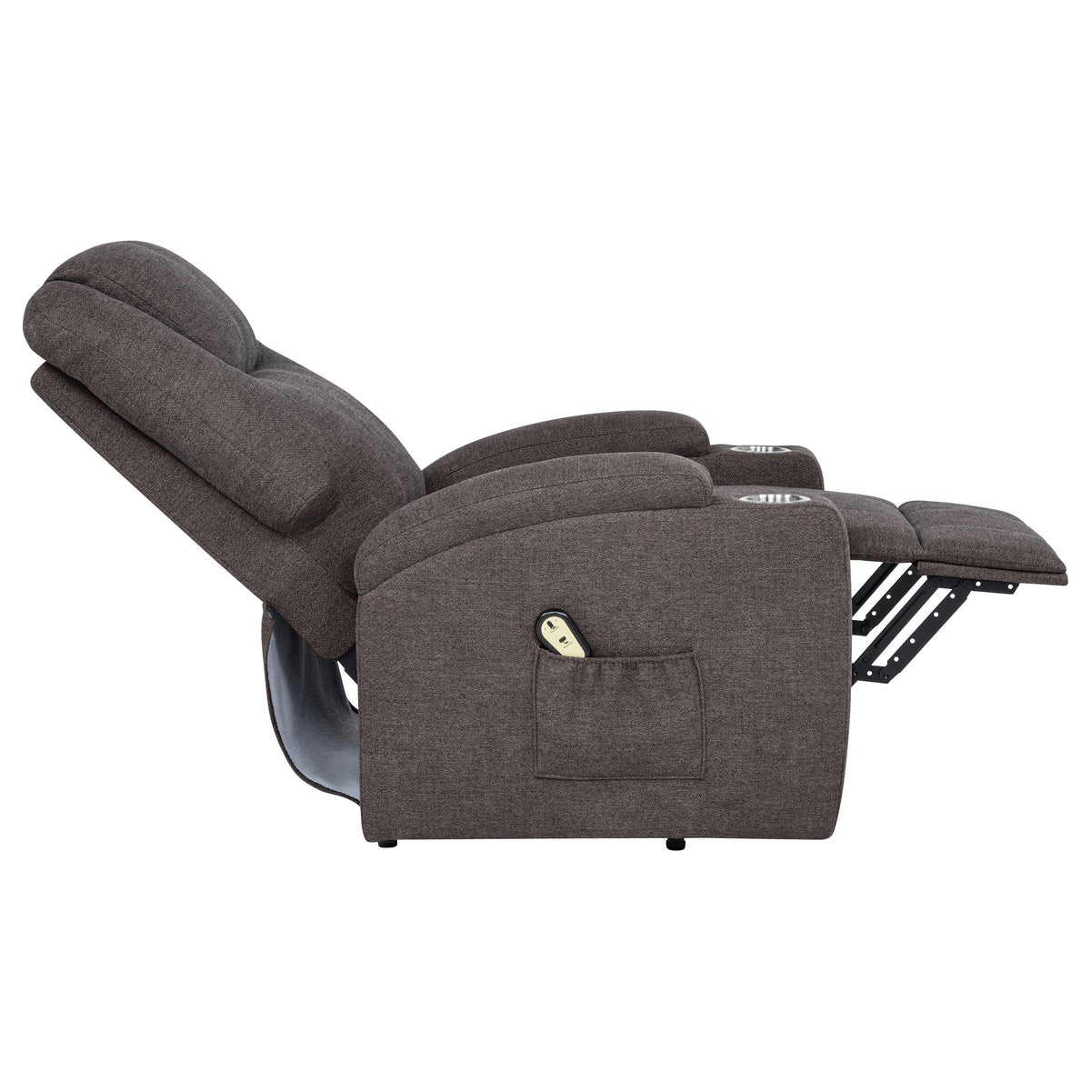 Louie Power Lift Recliner with Heat & Massage - Brown Chenille with Cup Holders & Side Pockets – view 10