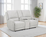 Sylmar Power Reclining Sofa, Loveseat & Recliner - Dove Grey Chenille with Push-Button Recline - lifestyle