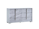 Luna 55.5" Wide 6-Drawer Double Dresser, White Lacquered Gloss