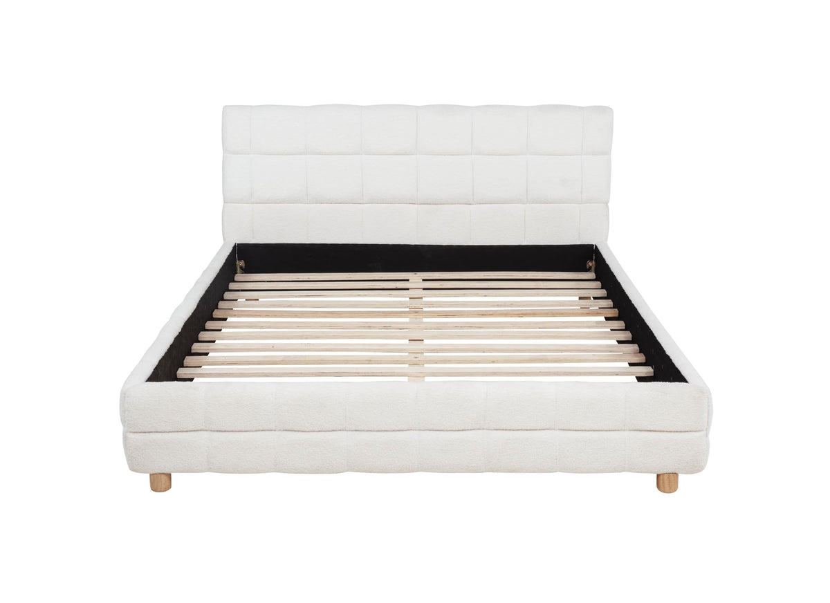 Ctalon Queen Fleece Upholstered Bed Frame, Low Profile in Cream - detail view