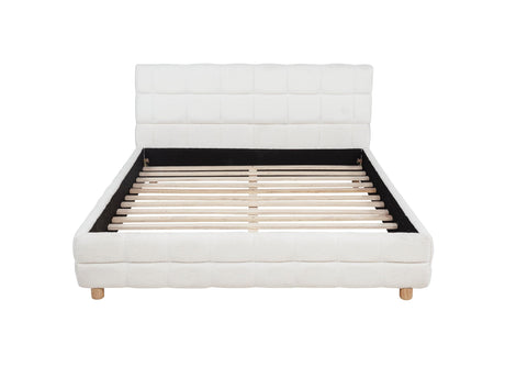 Ctalon Queen Fleece Upholstered Bed Frame, Low Profile in Cream - detail view