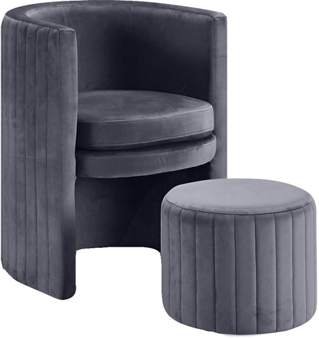 Seager Gray Velvet Round Arm Chair with Ottoman