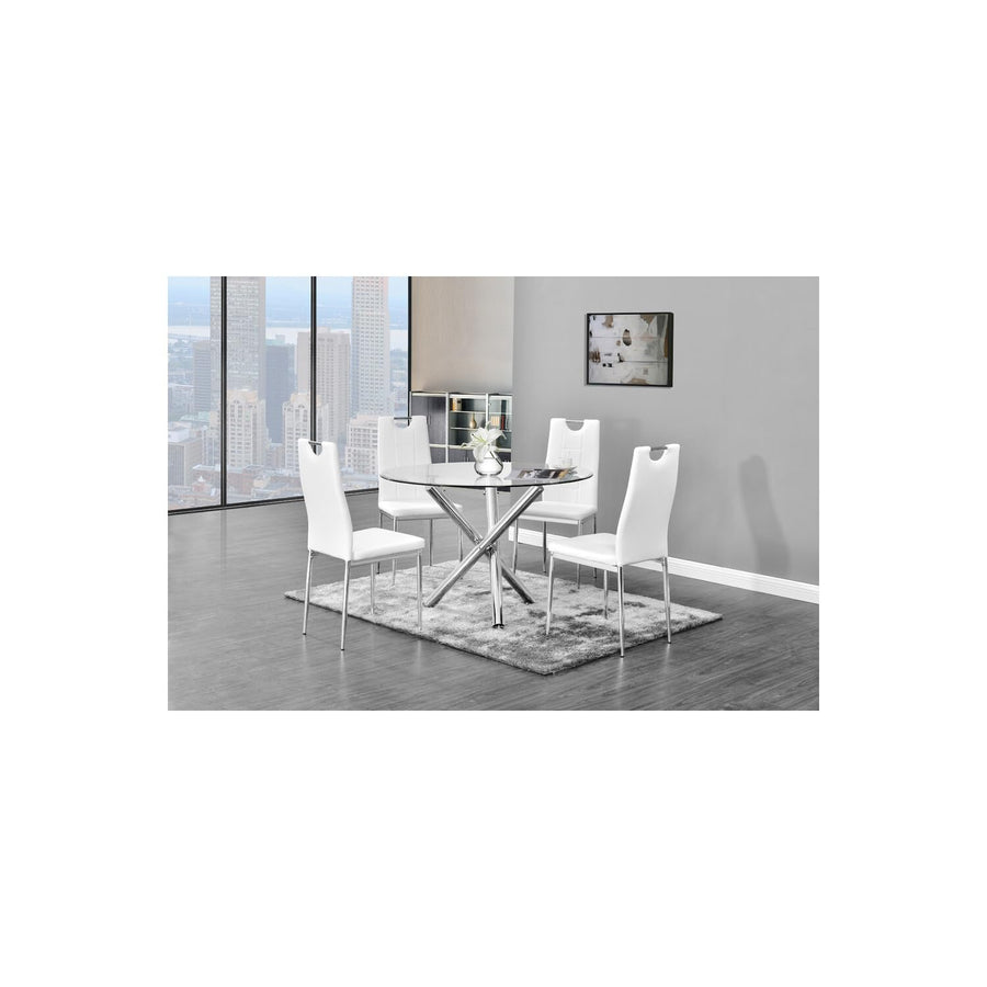 Trevi Faux Leather Armless Dining Chairs with Padded Cushion Seat - Set of 2, Chrome Legs with Built-In Metal Handle on Back in White