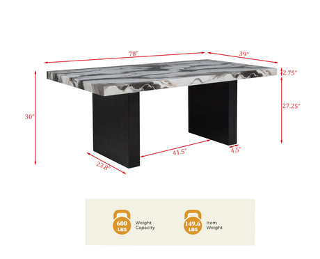 Sheridan 78" Transitional Rectangle Charcoal Lava Top Dining Table - side view