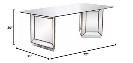 Nicolette 72" Solid Wood Dining Table in Mirrored Silver - side view
