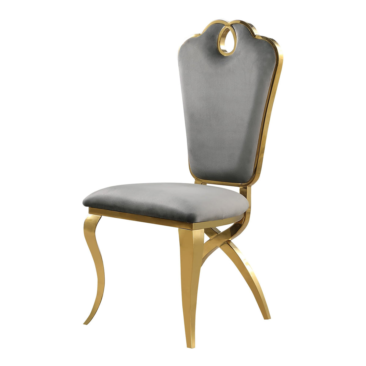Leona Contemporary Velvet Royal Dining Chair with X-Shaped Gold Legs