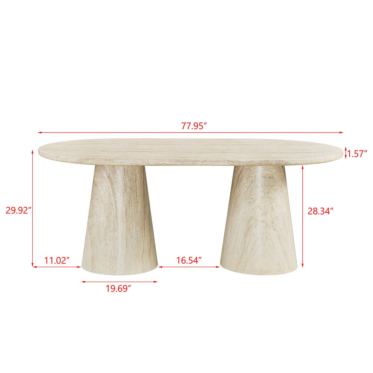 Vyn 78" Modern Oval Dining Table Concrete Tavertine Finish - side view