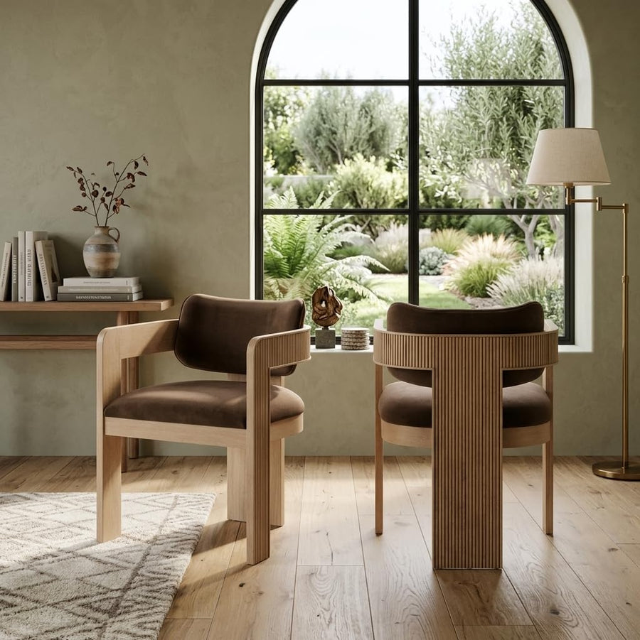 Dinsmore Mid-Century Dining Chairs - Brown Frame/Earthbound Espresso - Modern Dining Room Seating
