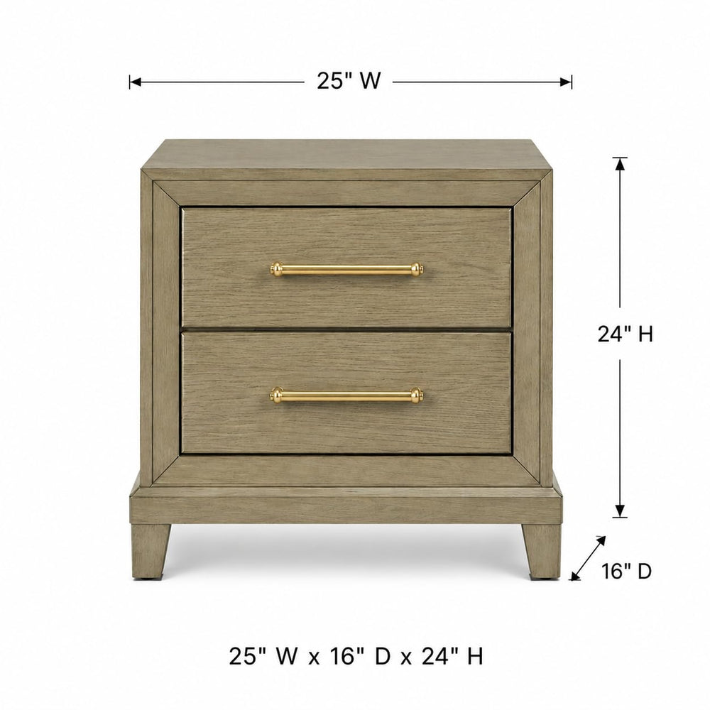 Dove 2-Drawer Wood Nightstand in Rustic Beige dimensions