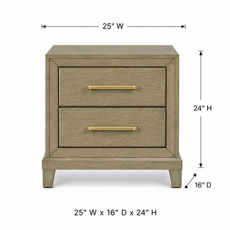 Dove 2-Drawer Wood Nightstand in Rustic Beige — dimensions