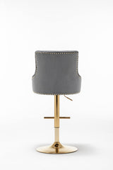 Brightcast 2-Piece Velvet Tufted Gold Bar Stools in Dark Gray - side view