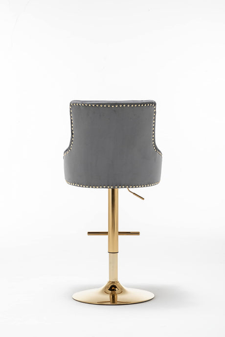 Brightcast 2-Piece Velvet Tufted Gold Bar Stools in Dark Gray - side view