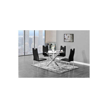 Trevi 5-Piece Round Glass Top Modern Dining Set, Contemporary Dining Table for Kitchen in Black - front view