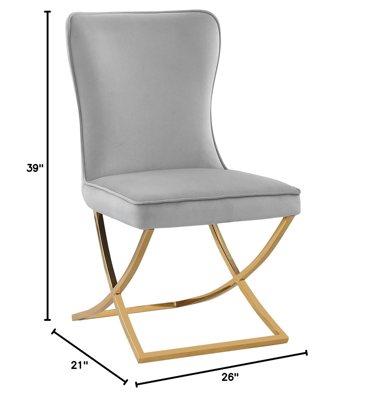 Thiago Contemporary Velvet Dining Chair with X-Shaped Gold Legs - side view