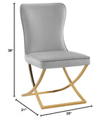 Thiago Contemporary Velvet Dining Chair with X-Shaped Gold Legs - side view