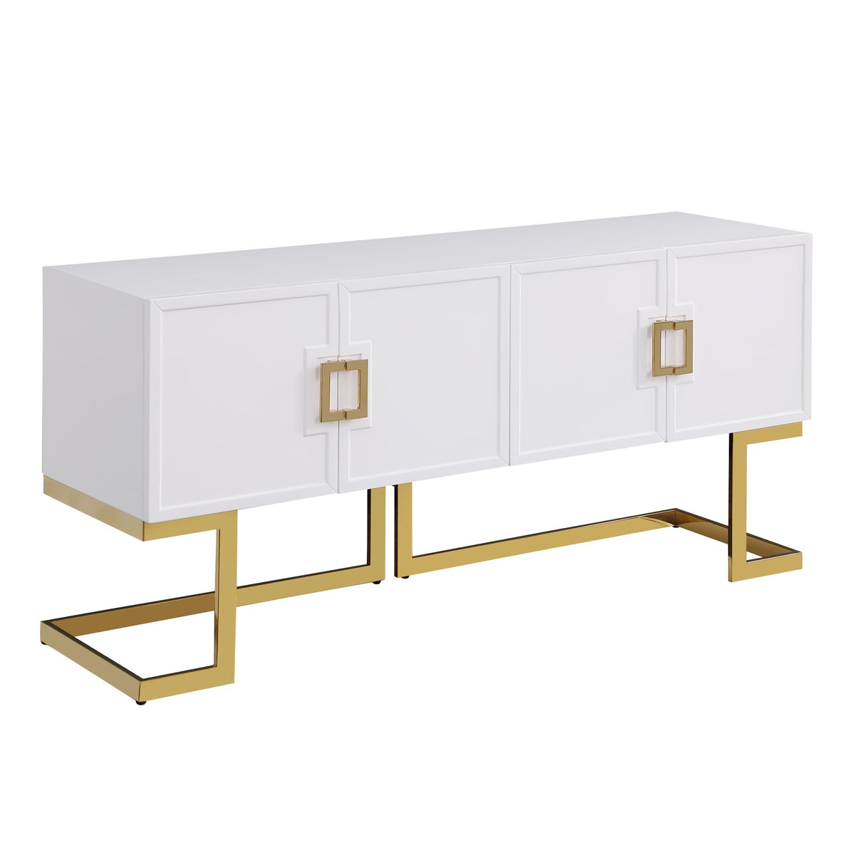 Tommy Contemporary High Gloss Lacquer Sideboard/Buffet with Gold Handles in White