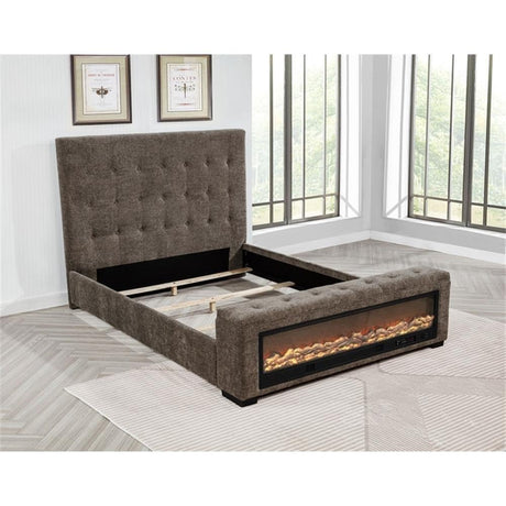 Umeria Modern Bed Frame (Queen/Gray Chenille) - detail view