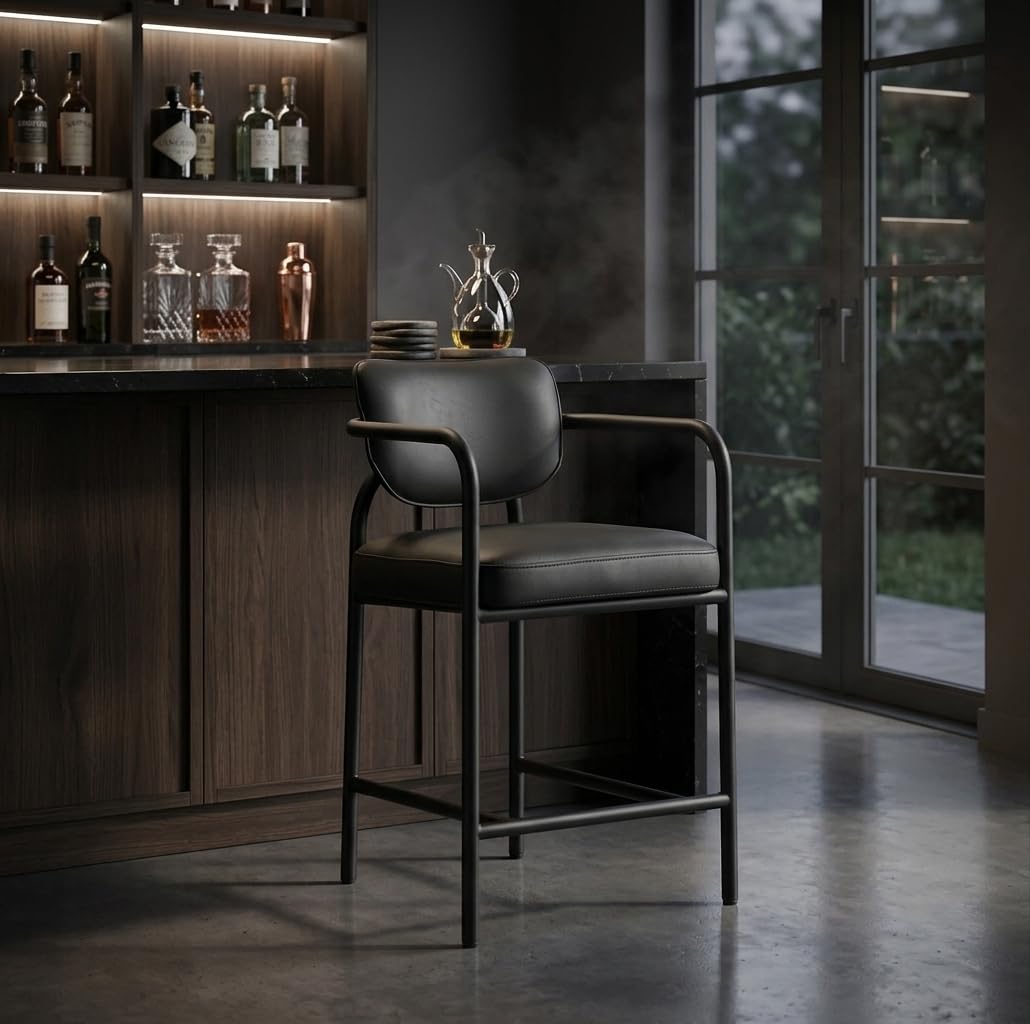 Recency Mid-Century Modern Counter Height Stool in Ink - front view