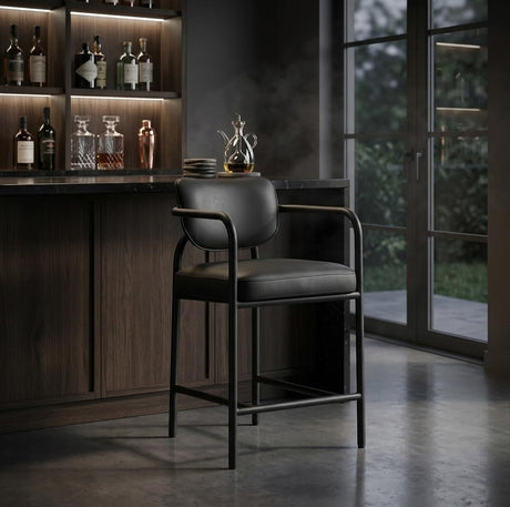Recency Mid-Century Modern Counter Height Stool in Ink - front view