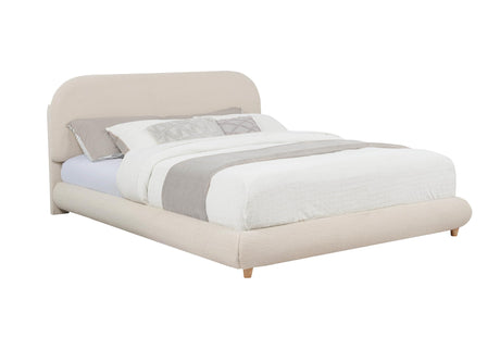 Cteris Queen Fleece Upholstered Bed Frame, Curved Side Rails and Footboard in Cream