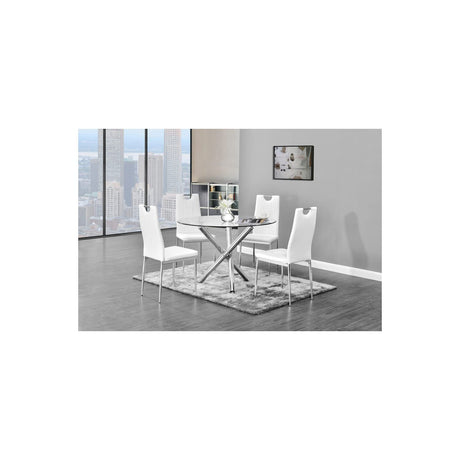 Trevi 5-Piece Round Glass Top Modern Dining Set, Contemporary Dining Table for Kitchen in White - front view