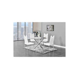 Trevi 5-Piece Round Glass Top Modern Dining Set, Contemporary Dining Table for Kitchen in White - front view - White