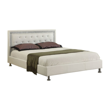 Modern Glam Faux Leather Platform Bed White Queen - side view