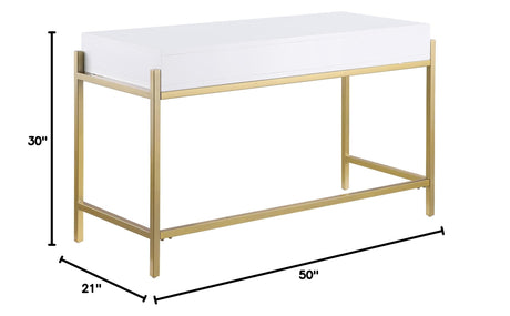 Trish 3 Drawer Computer Desk in Gold - side view