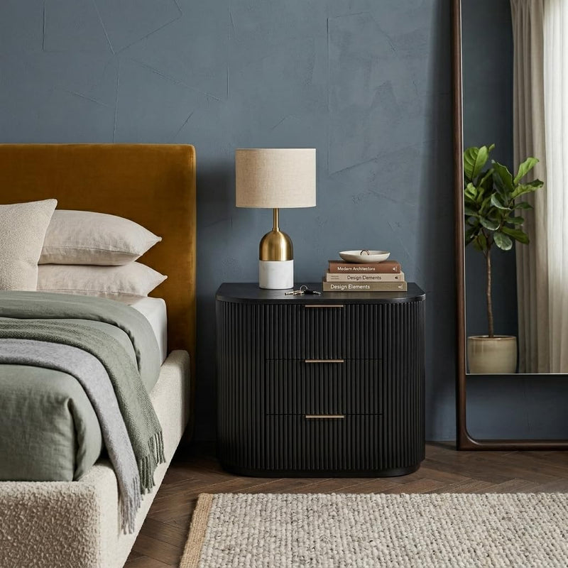 Quintet 30" Wide Mid-Century Modern Fluted 3-Drawer Nightstand - Black