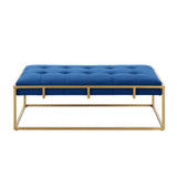 Anika Velvet Rectangular Ottoman in Navy Blue - detail view