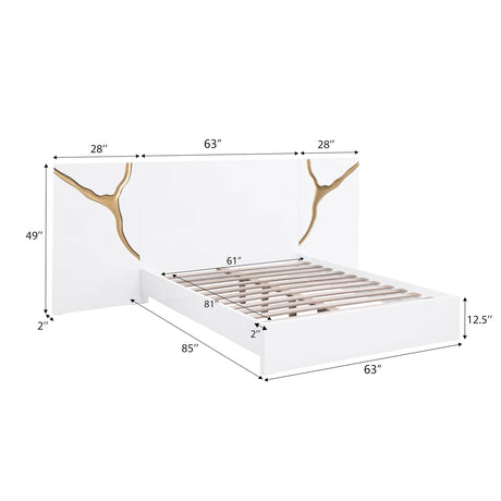 Trevello Modern Lacquered High Gloss Queen Bed Frame, Expansive Headboard with Optional Connected… - side view