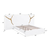 Trevello Modern Lacquered High Gloss Queen Bed Frame, Expansive Headboard with Optional Connected… - side view - White/Gold