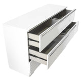 Athen 55" 6-Drawer Dresser with Chrome Pull Handles, White High Gloss Lacquer Finish - detail view