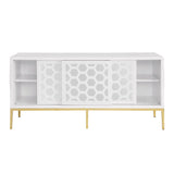 Teodoro Contemporary Lacquer Sideboard with Storage, Polished Gold Legs in White - back view