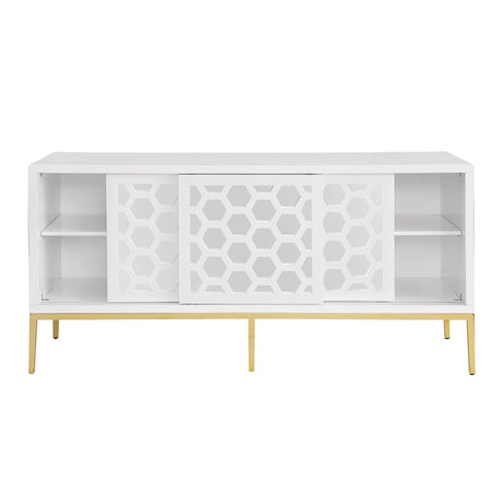 Teodoro Contemporary Lacquer Sideboard with Storage, Polished Gold Legs in White - back view