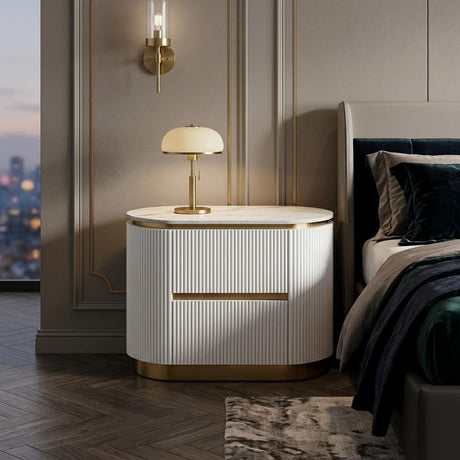 Trandell 22" High Modern Glam Faux Marble Top Nightstand - side view