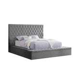 Yumi Upholstered Velvet Low Profile Platform Bed, Queen, Gray