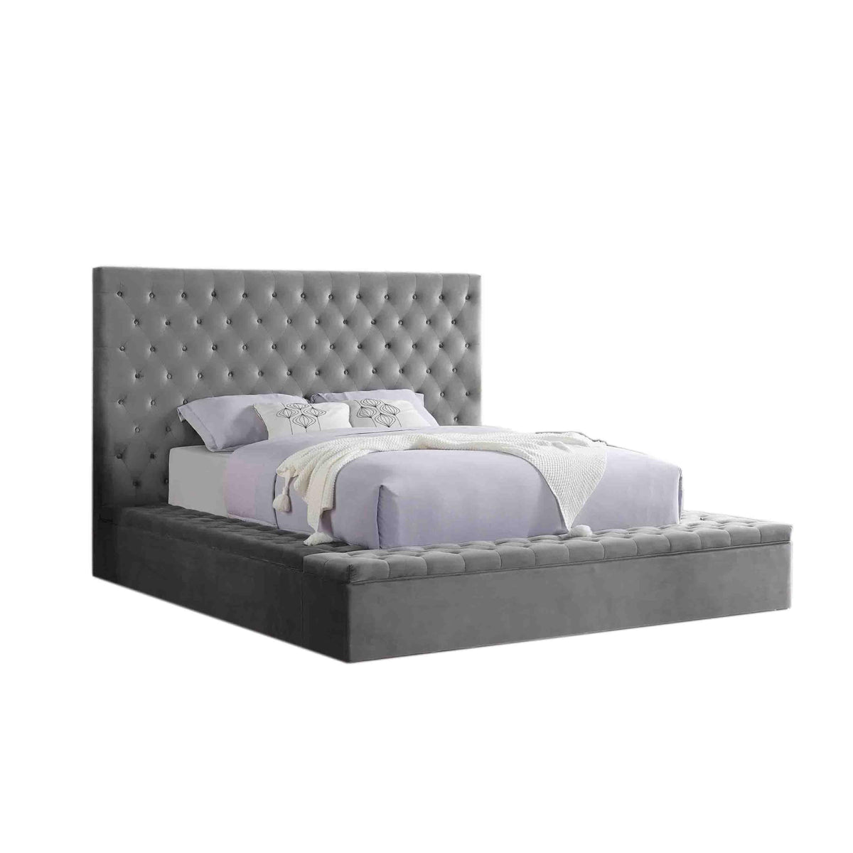 Yumi Upholstered Velvet Low Profile Platform Bed, King, Gray