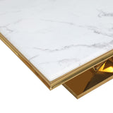 Thiago Contemporary White Rectangular Stone Coffee Table in Gold - detail view