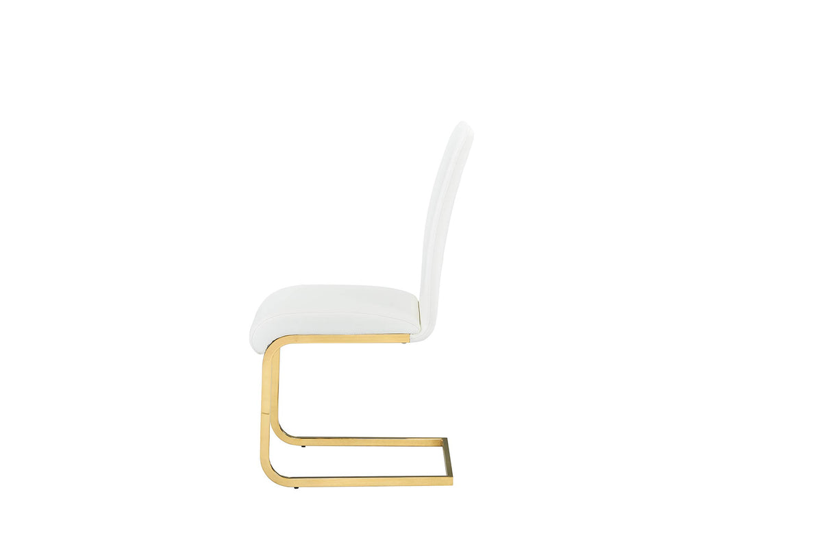 5 Pcs Gold Finish Dining Set in White - angle view