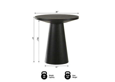 Terra 20" Round Pedestal Console Table in Ebony Black - side view
