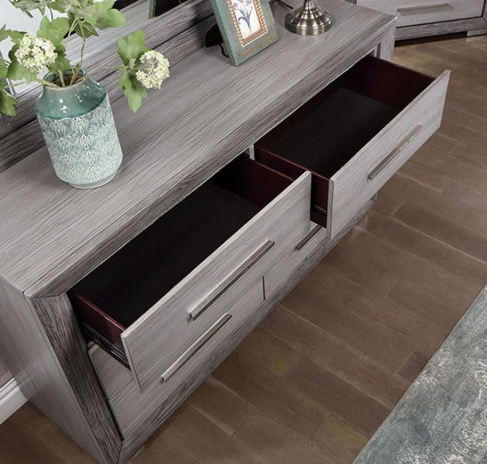 Raiden Queen Bedroom Set with Integrated LED Lighting and USB Charging - Transitional & Brushed Gray Finish