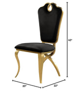 Leona Contemporary Velvet Royal Dining Chair with X-Shaped Gold Legs - side view - Black