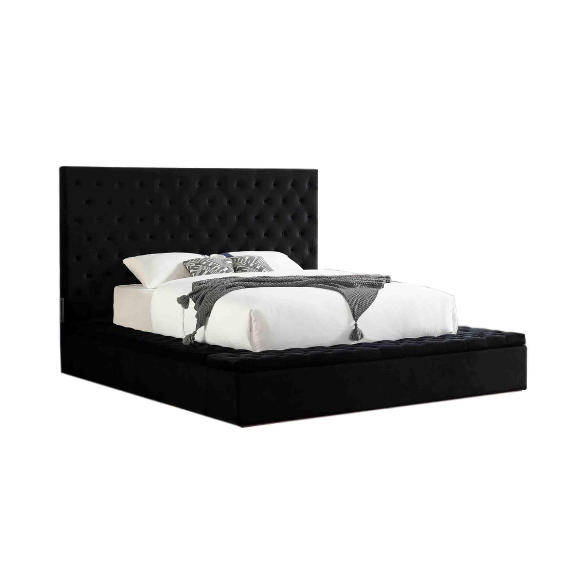 Yumi Upholstered Velvet Low Profile Platform Bed, Queen, Black