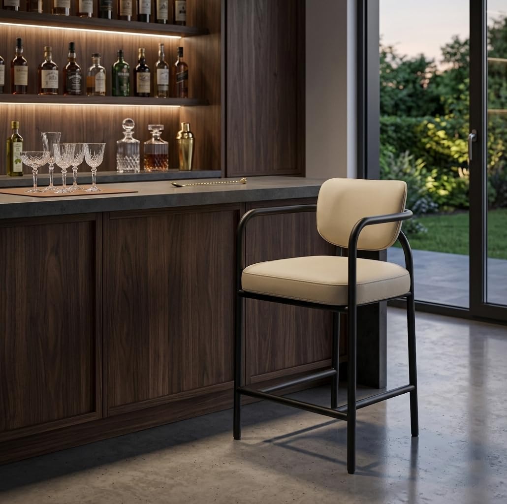 Recency Mid-Century Modern Counter Height Stool in Sand - back view