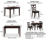 Copper 5-Piece Espresso Dining Set with 4 Upholstered Chairs — dimensions