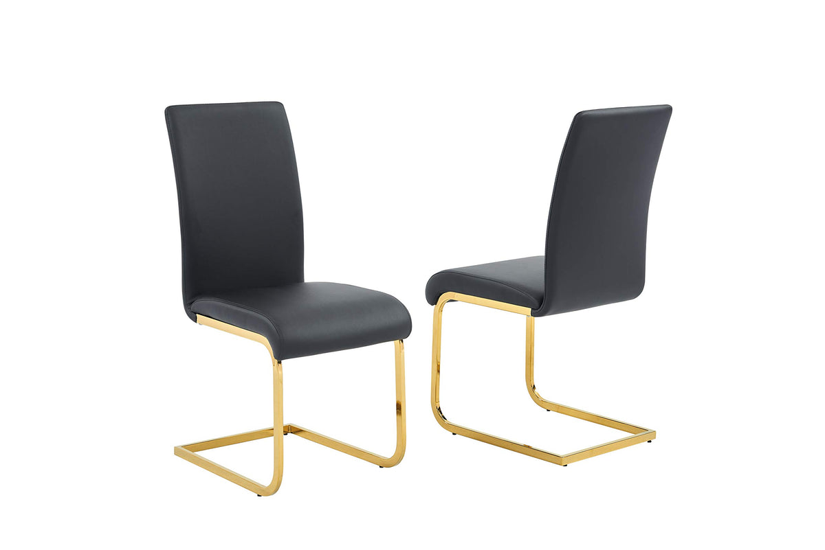 Mirage 5 Pcs Glass Top Mid-Century Modern Dining Set, Gold Finish in Black - detail view